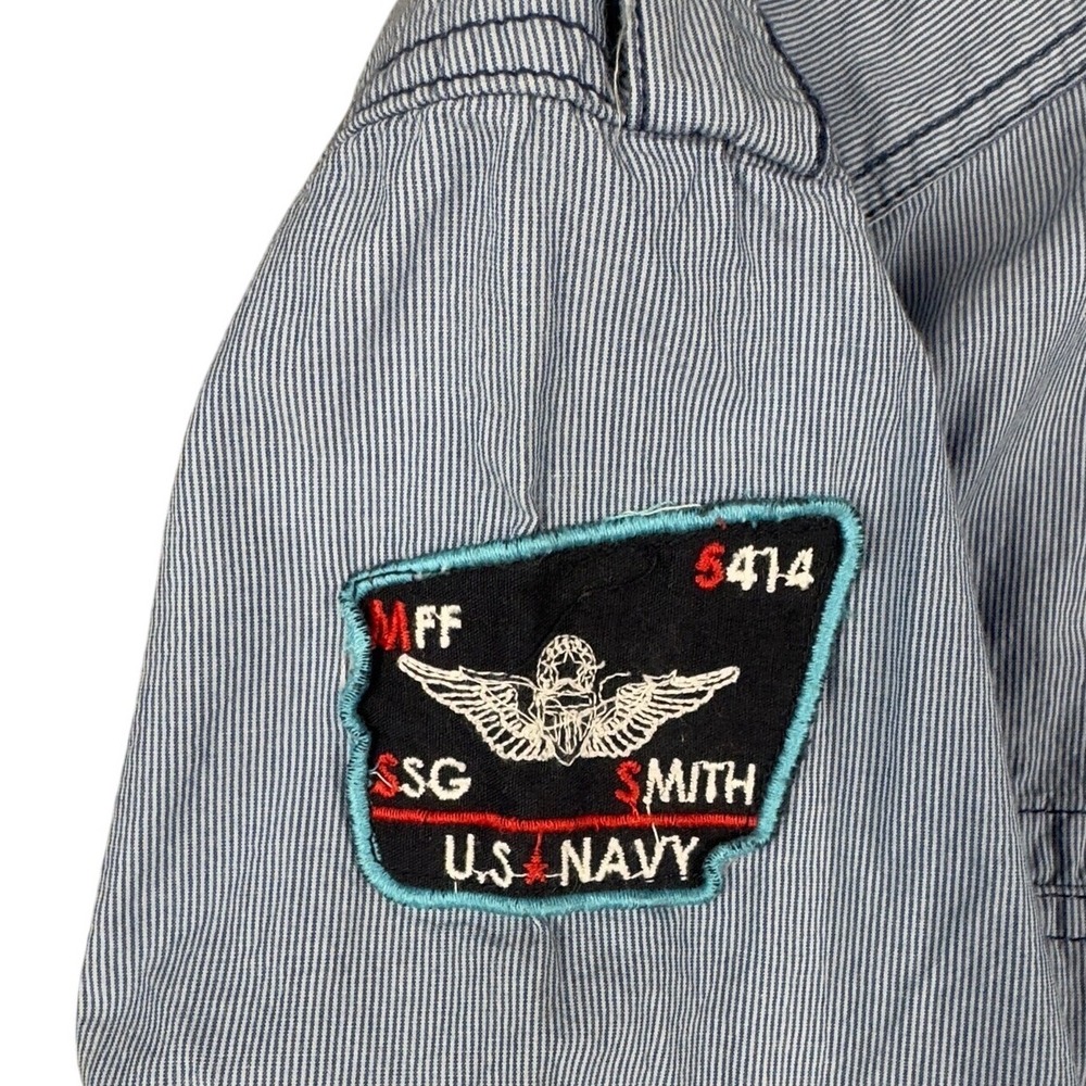 Jack & Jones Airborne Hitch Shirt Men's XL Royal Navy Military Patches Blue - Picture 5 of 11